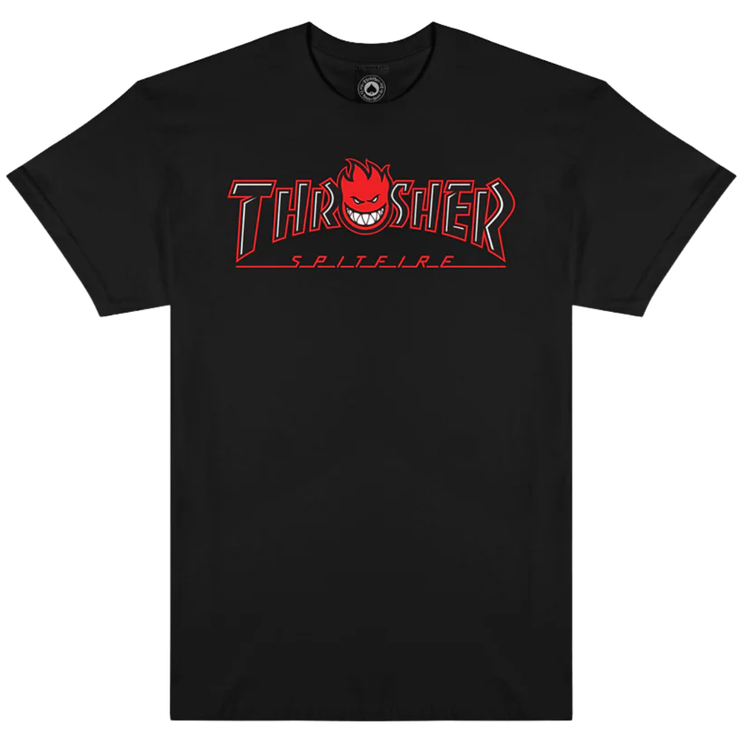 Thrasher Magazine x Spitfire Wheels Big Head Outline T-Shirt - Black