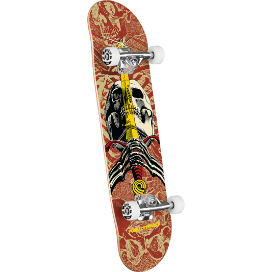 7.5" Powell Peralta Skull & Sword Birch Complete Skateboard - Khaki / Burgundy