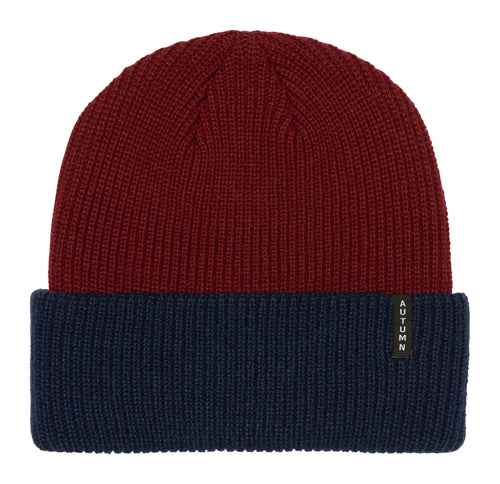 Autumn Headwear Blocked Beanie - Burgundy