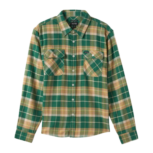Brixton Bowery Long Sleeve Flannel - Washed Pine Needle / Washed Golden Brown