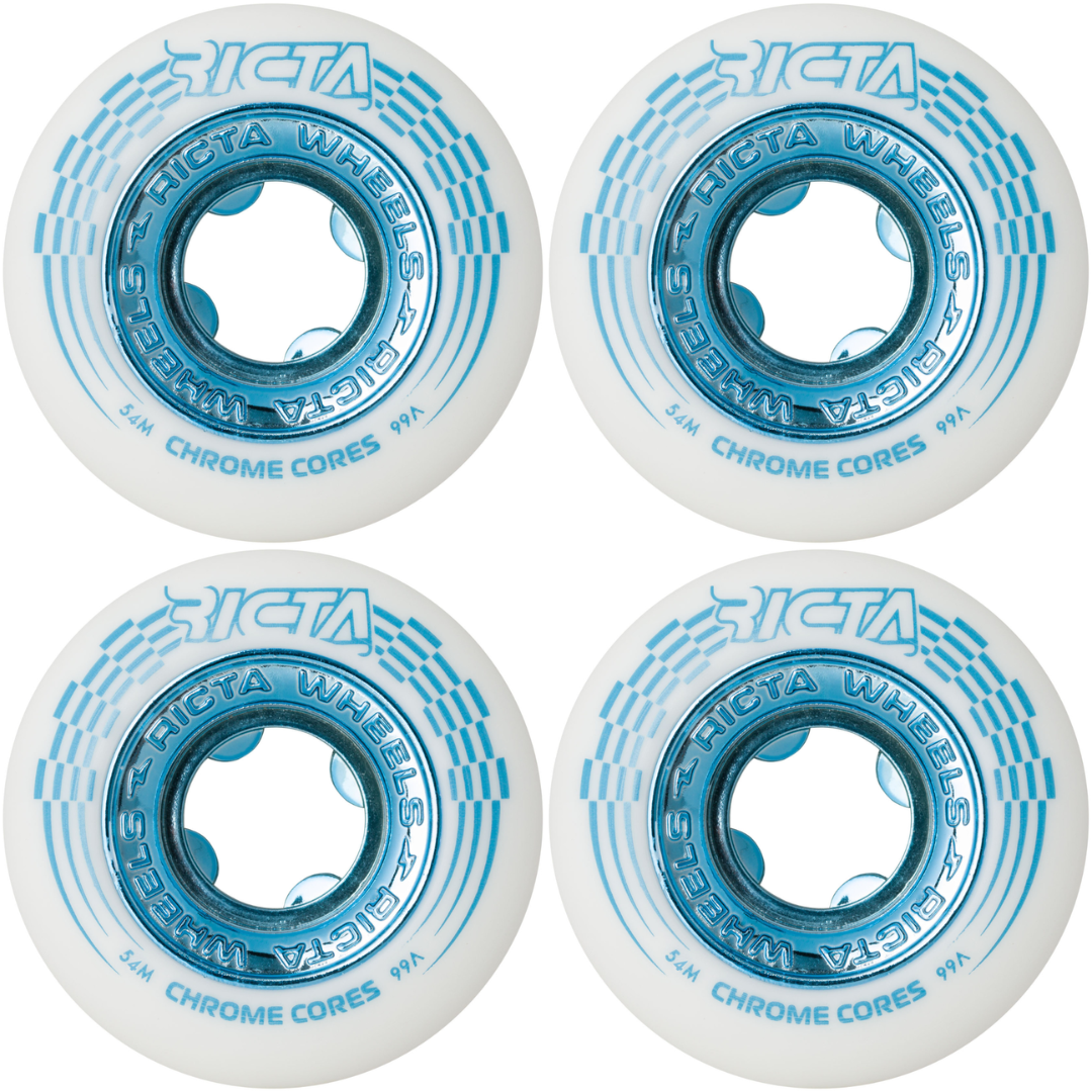 54mm Ricta Wheels Chrome Core White / Teal 99a