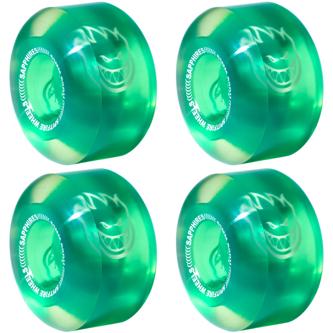 53mm Spitfire Wheels 90D Sapphires Radial Clear / Green