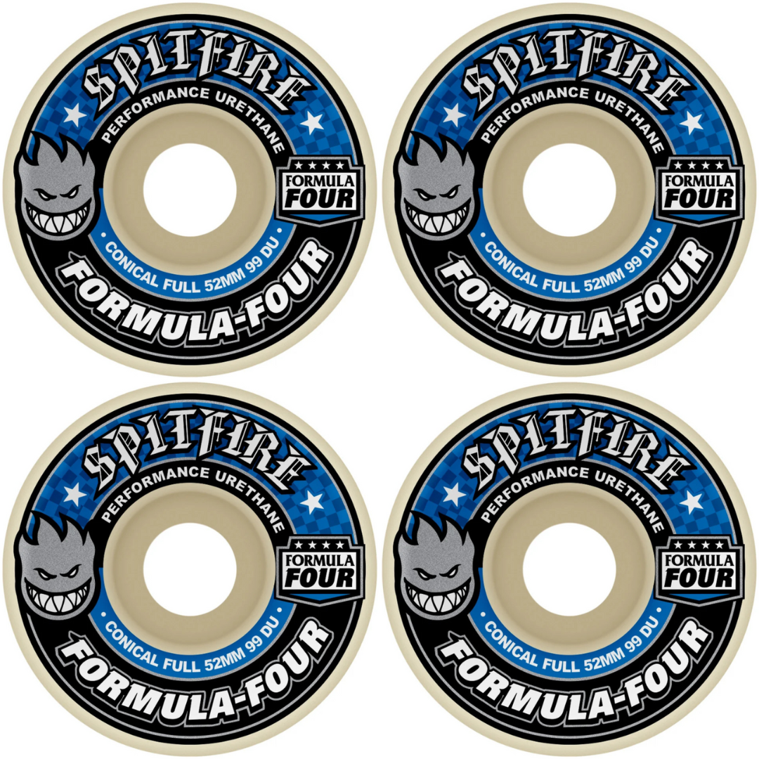 53mm Spitfire Wheels F4 Formula Four Conical Full Blue Print 99a