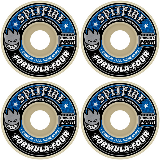 53mm Spitfire Wheels F4 Formula Four Conical Full Blue Print 99a