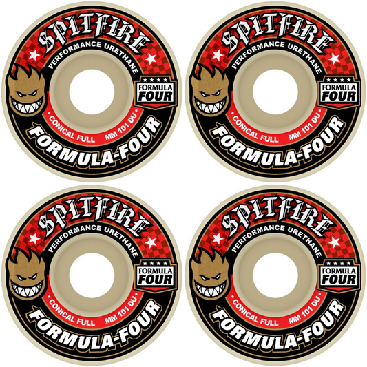54mm Spitfire Wheels Formula Four F4 Conical Full 101a Skateboard Wheels Red Print