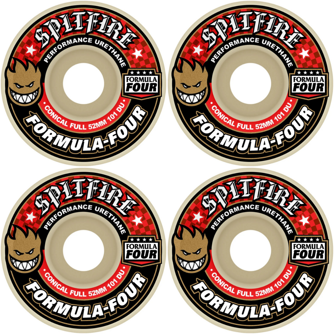 52mm Spitfire Formula Four F4 Conical Full Red Print Skateboard Wheels 101a