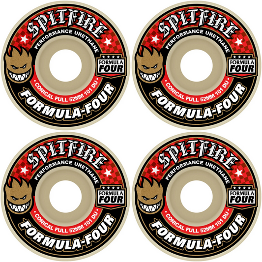 52mm Spitfire Formula Four F4 Conical Full Red Print Skateboard Wheels 101a