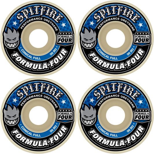 52mm Spitfire F4 Formula Four Conical Full Blue Print Skateboard Wheels 99a