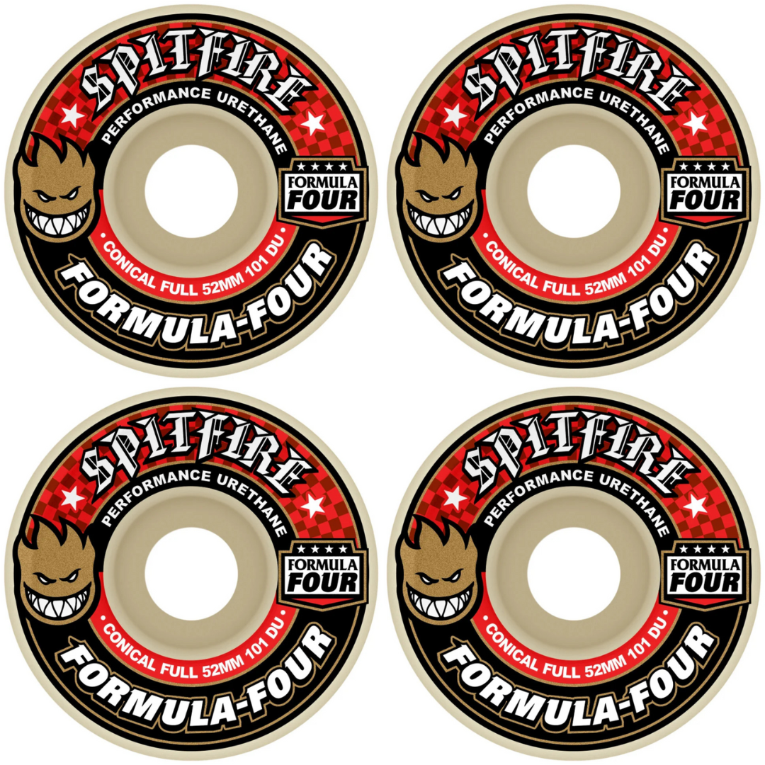 53mm Spitfire Wheels F4 Formula Four Conical Full Red Print 101a