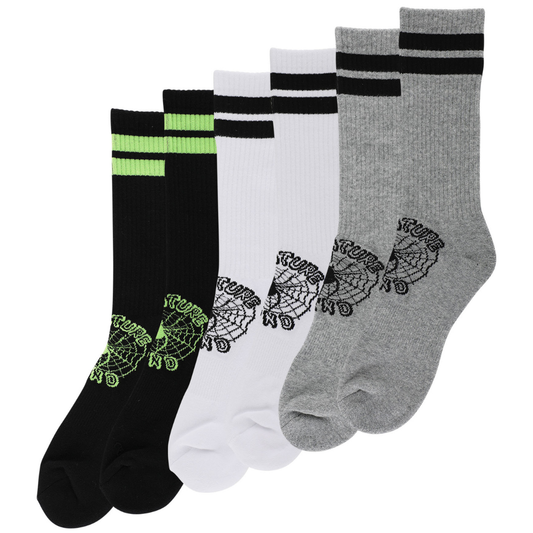 Creature Skateboards Web 3-Pack Crew Socks - Black / White / Grey