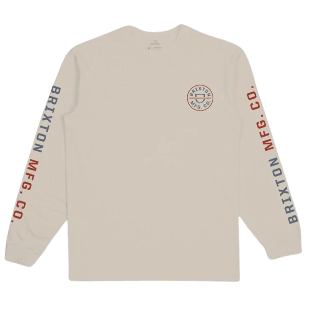 Brixton Crest Long Sleeve Shirt - Cream / Flint Blue / Barn Red