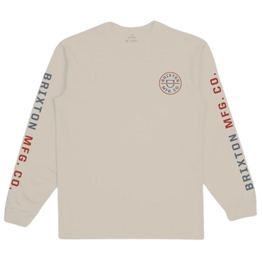 Brixton Crest Long Sleeve Shirt - Cream / Flint Blue / Barn Red