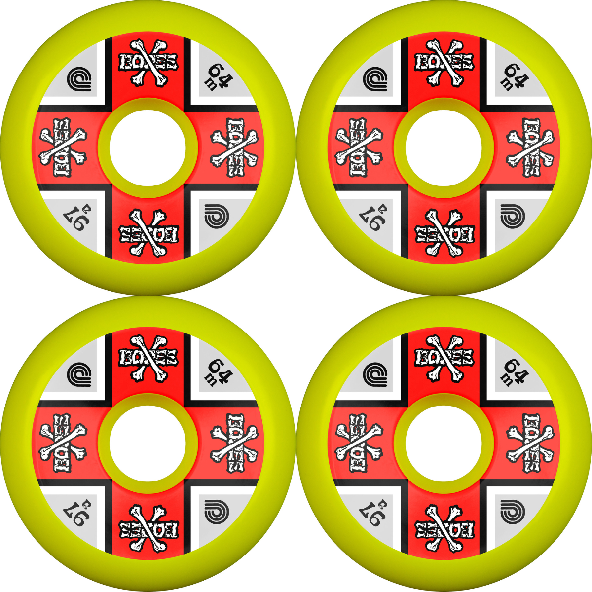 64mm Powell Peralta Crossbones Skateboard Wheels Yellow 97a