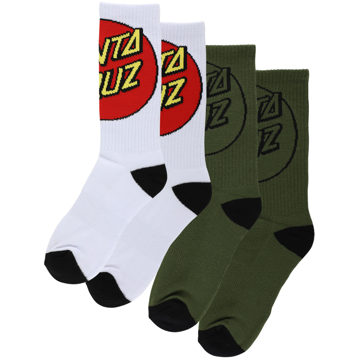 Santa Cruz Skateboards Big Cruz 2 Pack Crew Socks - White / Army Multi - 2 Pairs