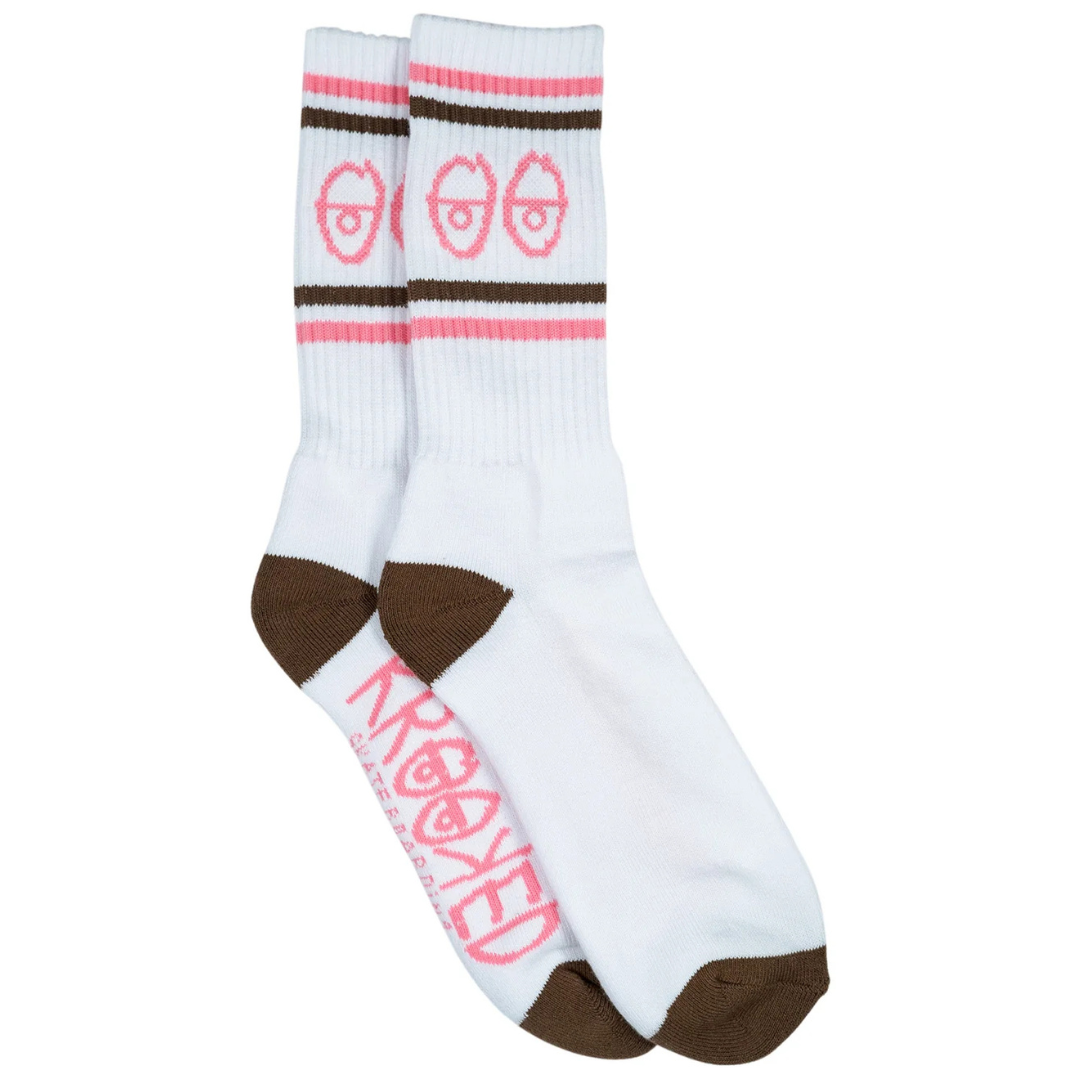 Krooked Skateboards Eyes Socks - White / Brown / Pink