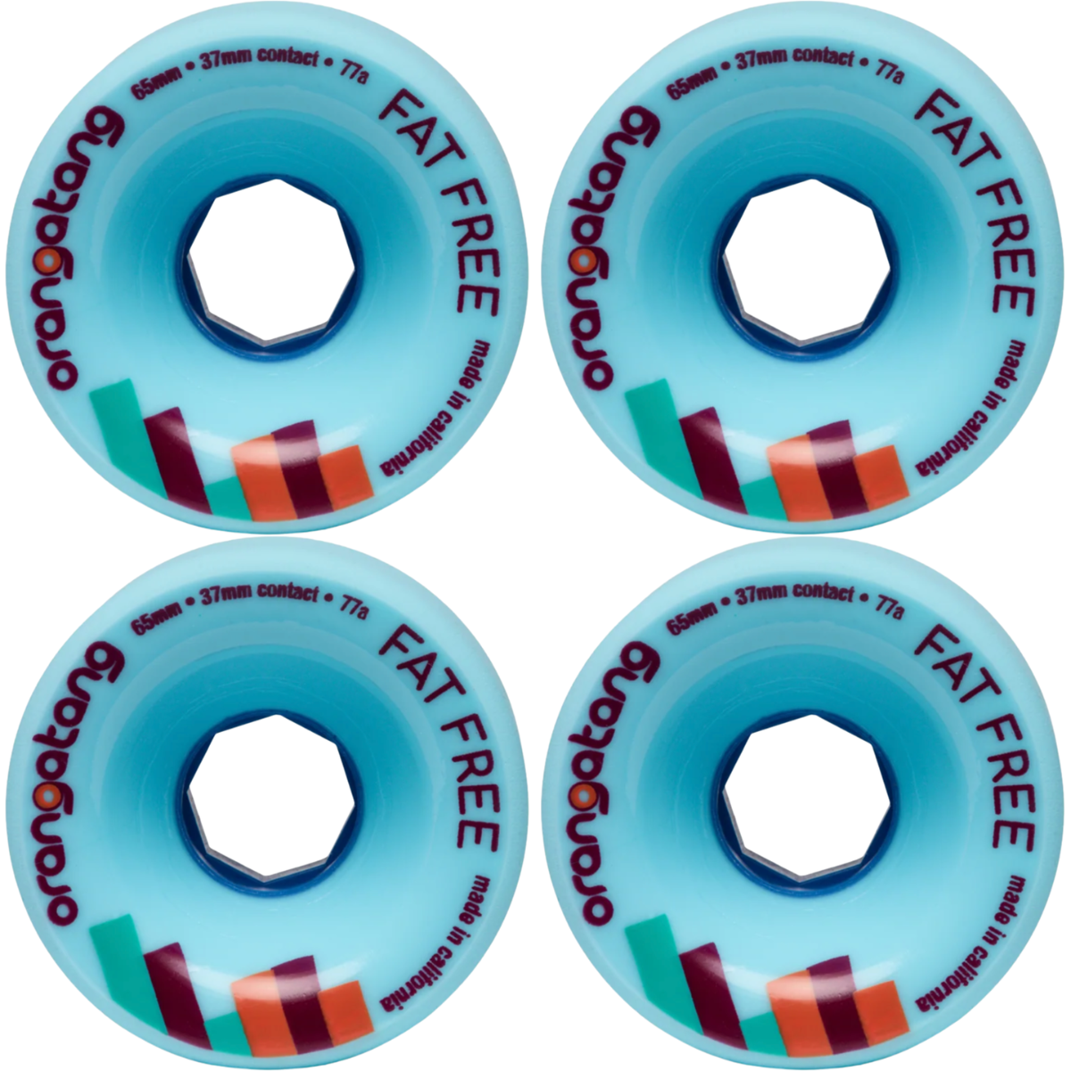 65mm Orangatang Fat Free Longboard Wheels - Blue 77a