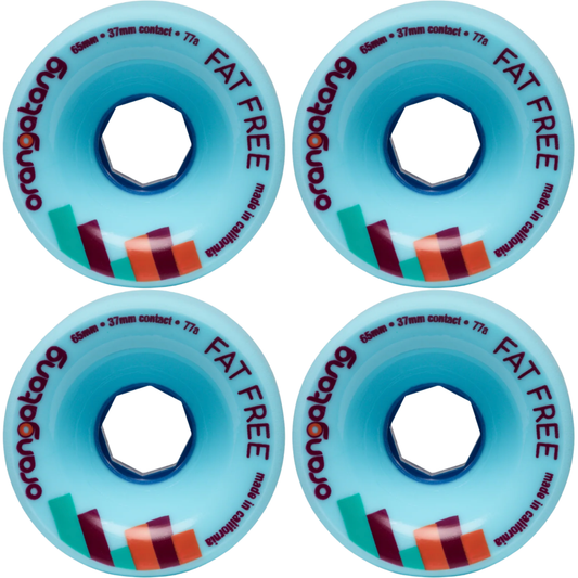 65mm Orangatang Fat Free Longboard Wheels - Blue 77a