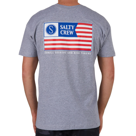 Salty Crew Freedom Flag T-Shirt - Athletic Heather Grey