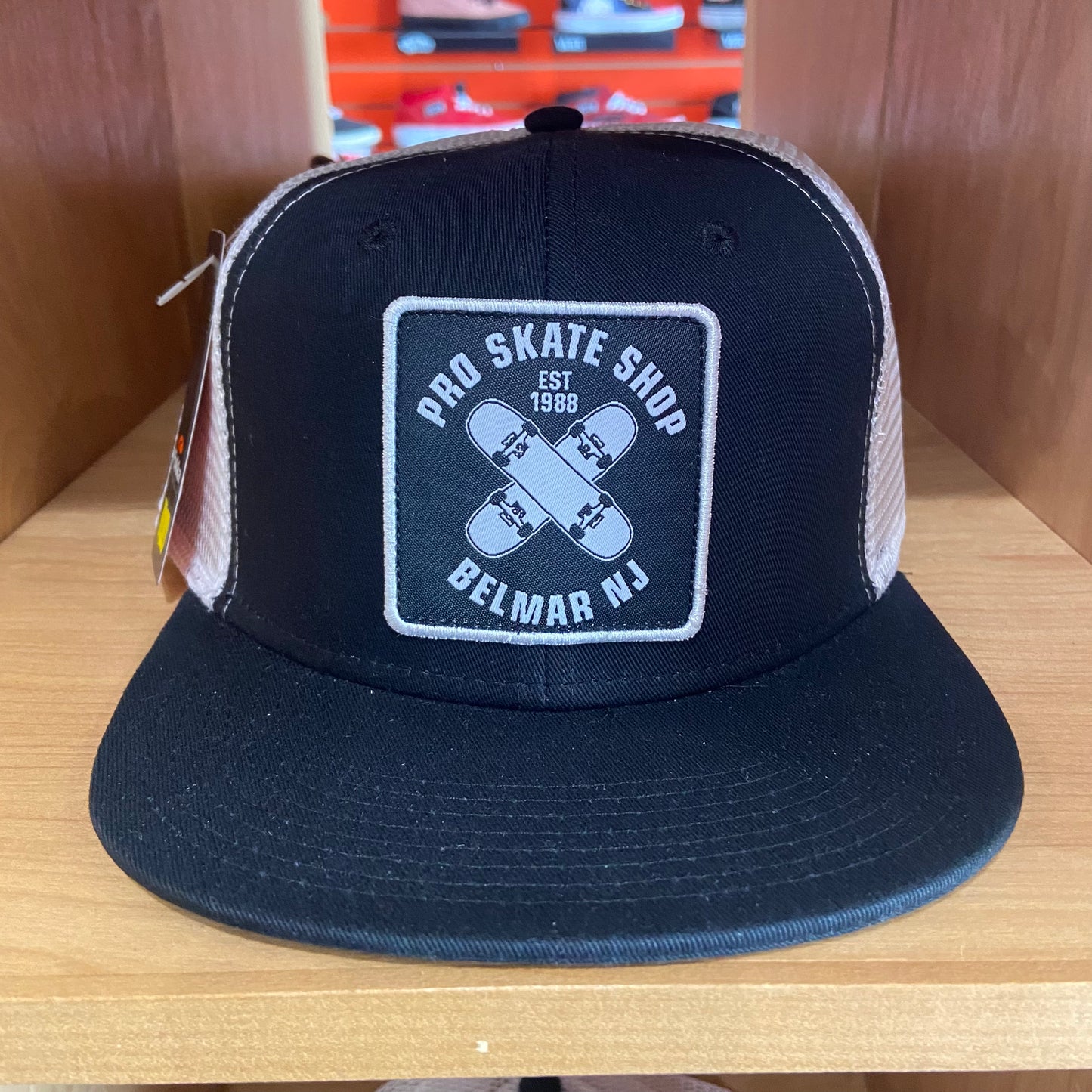 Pro Skateboard Shop Belmar New Jersey 1988 Trucker Snapback Hat - Black / White