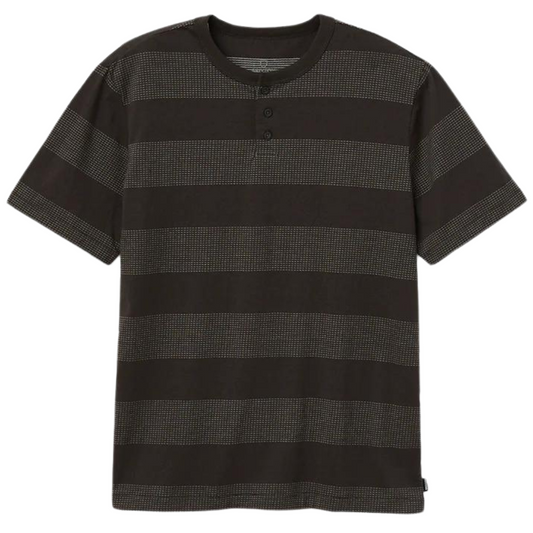 Brixton Hilt Stripe Henley Knit Shirt - Washed Black / Beige