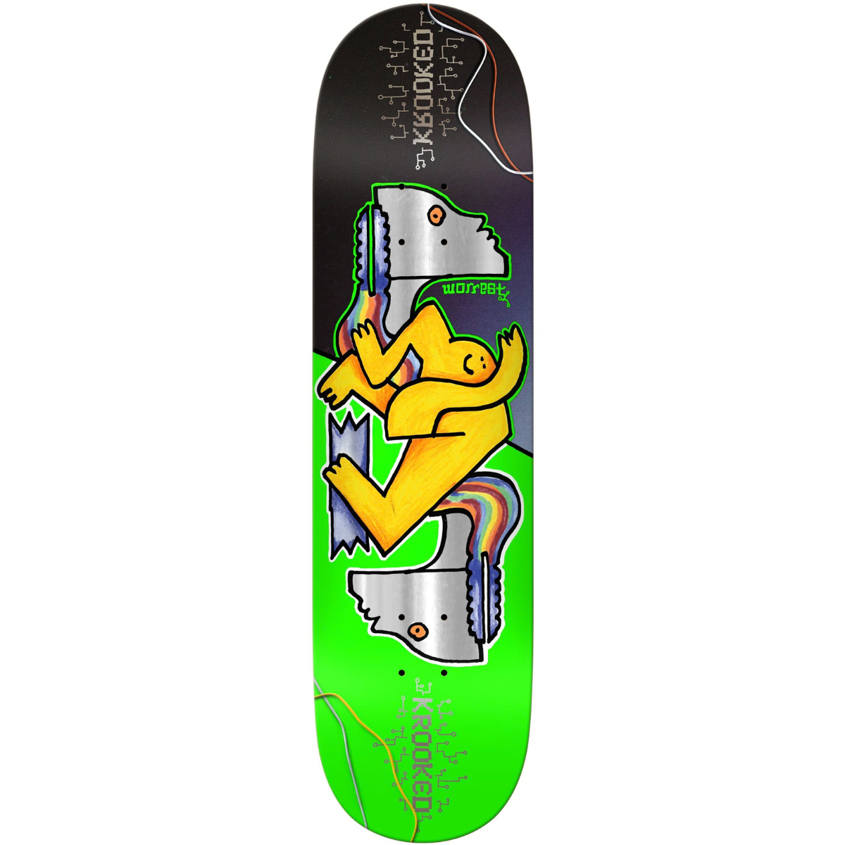8.3" Krooked Bobby Worrest Neon Robot Twin Tail Slick Skateboard Deck