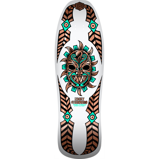10" Powell Peralta Nicky Guerrero Mask Skateboard Deck - White / Coper Foil
