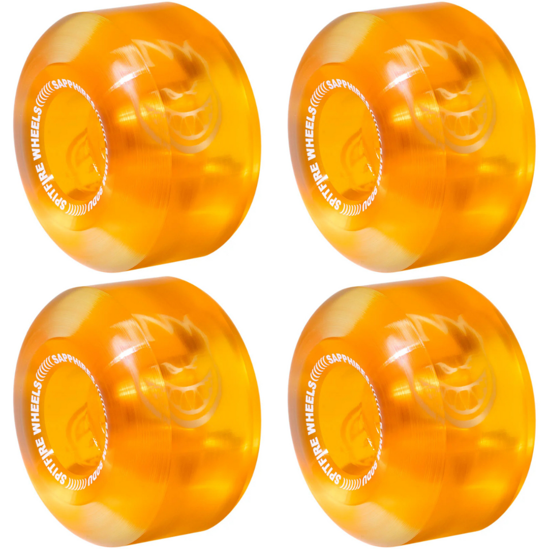 54mm Spitfire Wheels 90D Sapphires Radial Clear / Orange