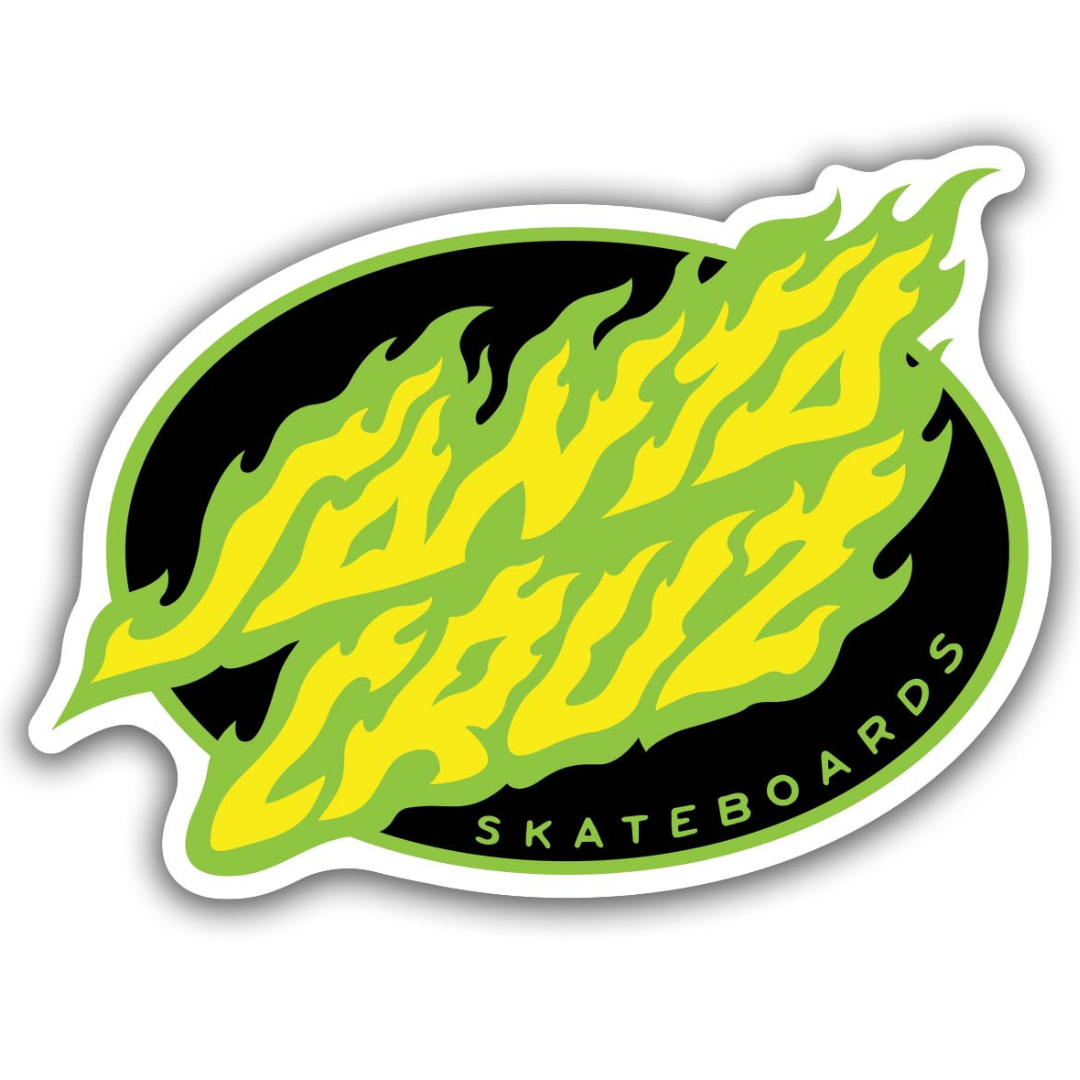 Santa Cruz Skateboards Oval Flame Dot Sticker - Green / Yellow