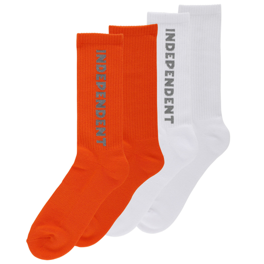 Independent Trucks Baseline 2-Pack Crew Socks - White / Orange Reflective