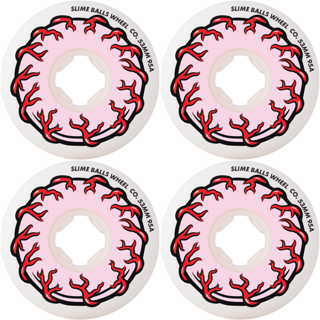 53mm Slime Balls Pink Eyes Vomit Mini White 95a Skateboard Wheels