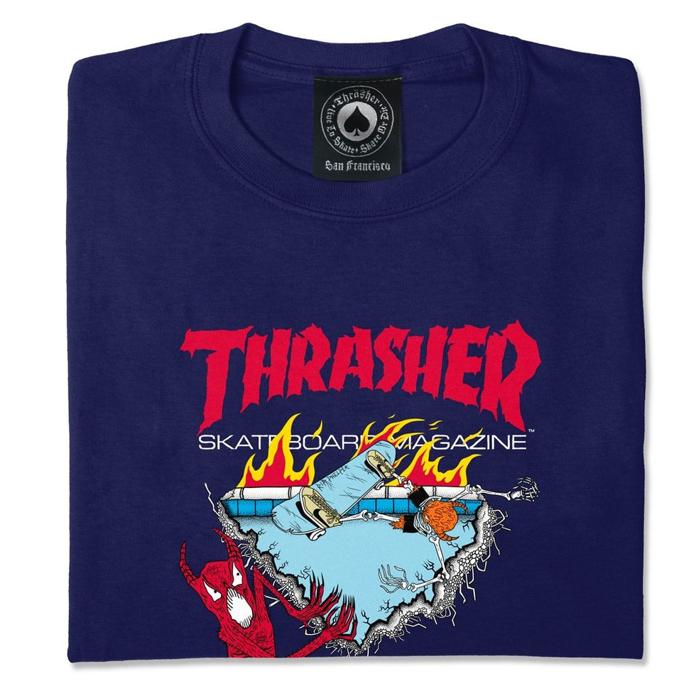 Thrasher Magazine Neckface 500 T-Shirt - Navy Blue