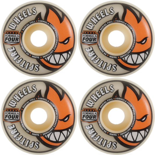 56mm Spitfire F4 Formula Four Radial Full Skateboard Wheels Natural 99a