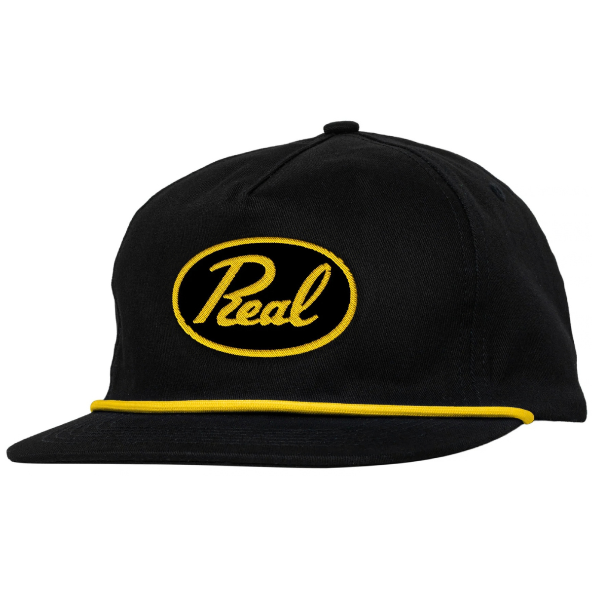 Real Skateboard Scripted Snapback Hat - Black / Yellow