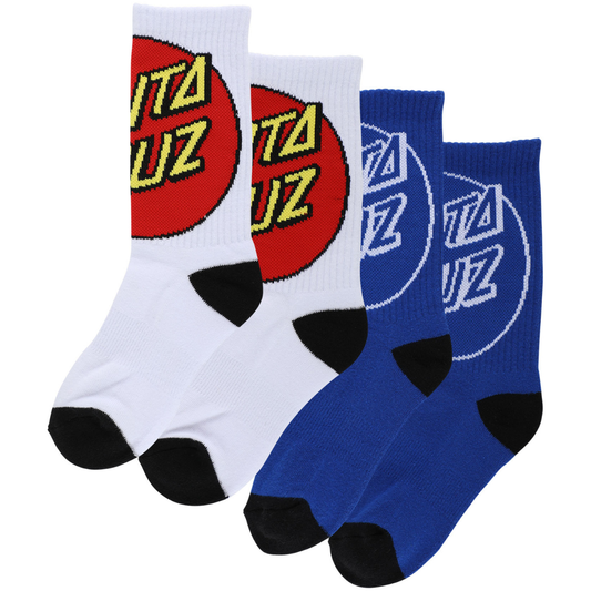 YOUTH Santa Cruz Skateboards Big Cruz 2 Pack Crew Socks - White / Royal Multi