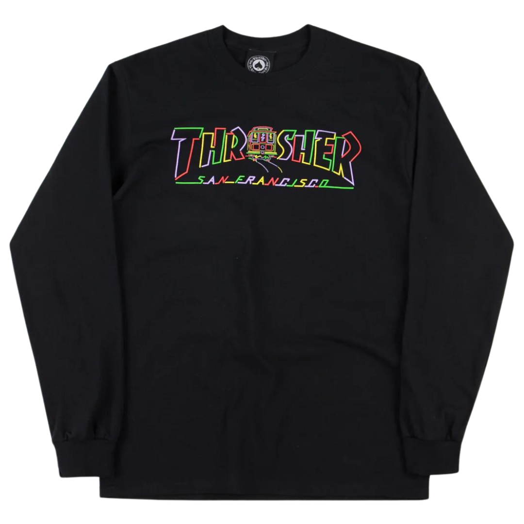 Thrasher Magazine Cable Car San Francisco Long Sleeve Shirt - Black