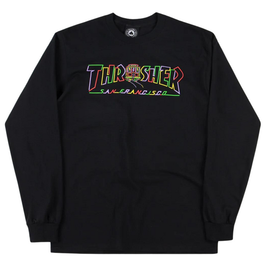 Thrasher Magazine Cable Car San Francisco Long Sleeve Shirt - Black