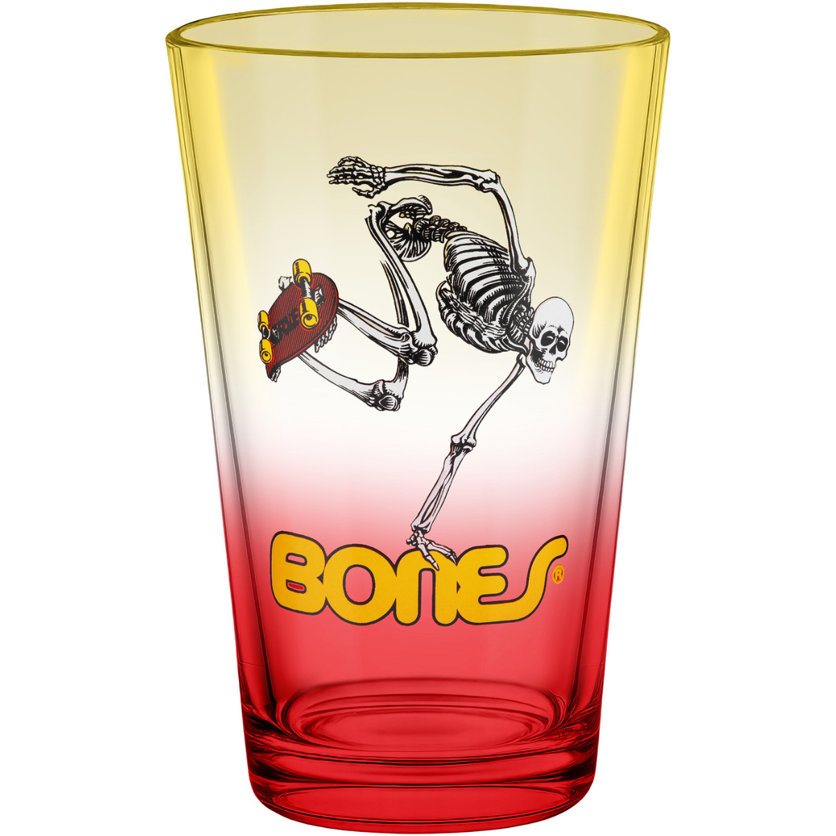 Powell Peralta Pint Glass Skateboard Skeleton - Yellow / Red Fade