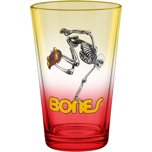 Powell Peralta Pint Glass Skateboard Skeleton - Yellow / Red Fade