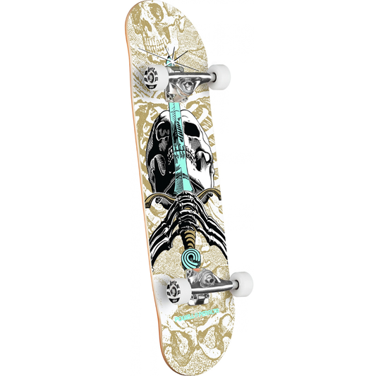 8.0" Powell Peralta Skull & Sword Birch Complete Skateboard - White / Metallic Gold