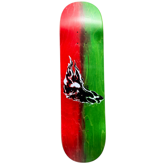 8.5" Hurt Feelings Smoke Skull Skateboard Deck - Split Red / Green Stain