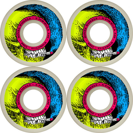 53mm Bones Wheels X-Formula Skateboard Wheels Smokin Skull V6 Widecuts 99a