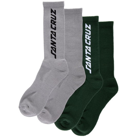Santa Cruz Skateboards Solid Strip Crew Socks - Grey / Forest Multi - 2 Pack