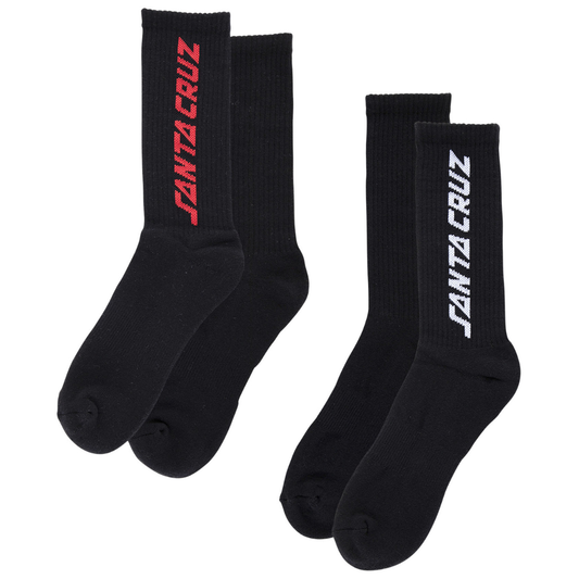 Santa Cruz Skateboards Solid Strip 2-Pack Crew Socks - Black