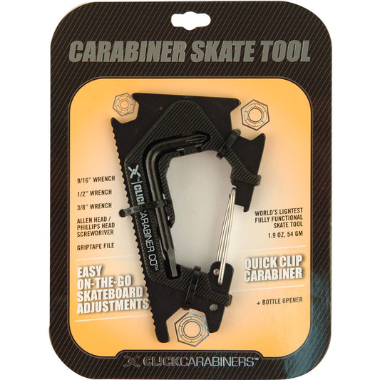 Carabiner Skate Tool From Sk8ology - 7 in 1 Skateboard Tool - Black / Black