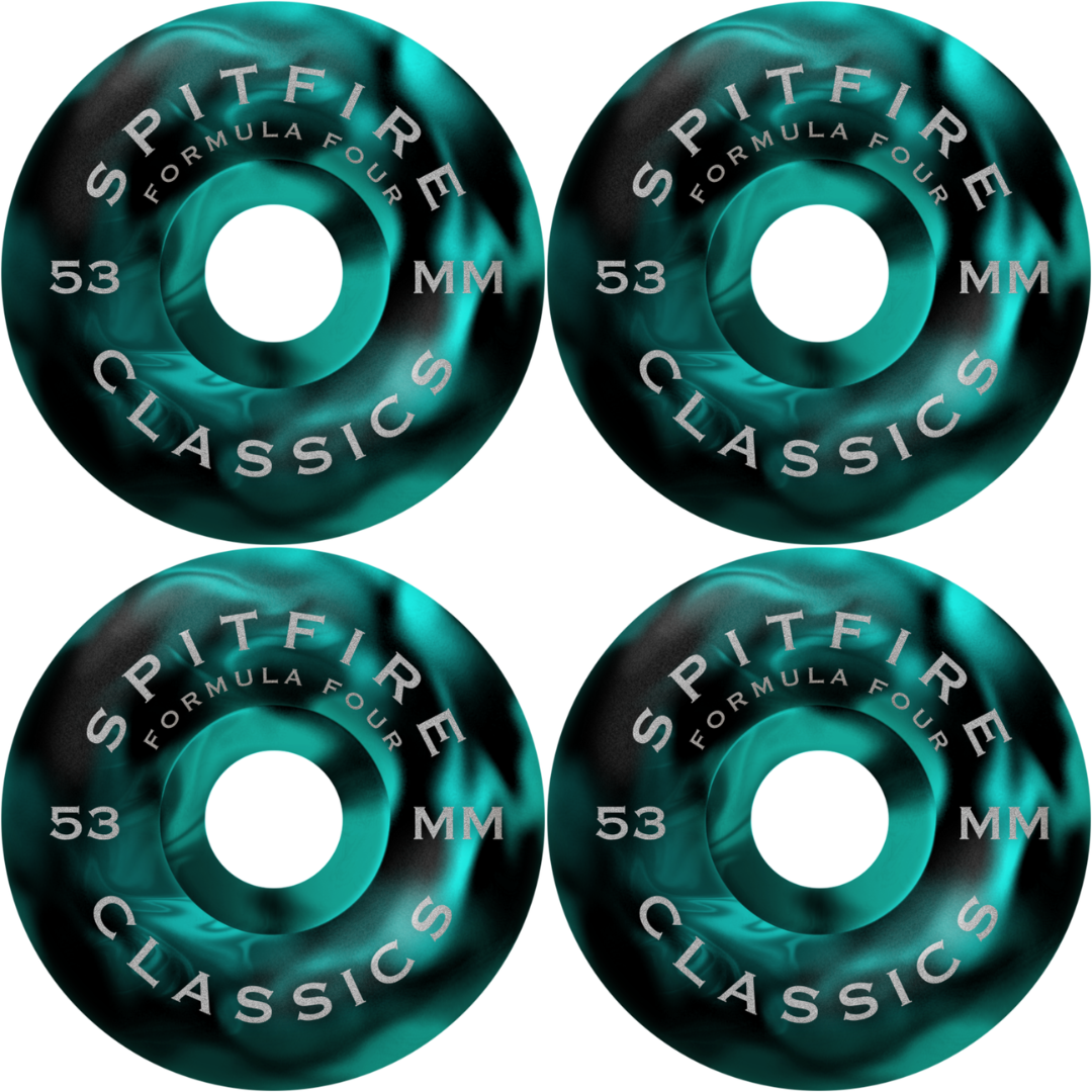 53mm Spitfire F4 Formula Four Floral Classic Wheels Teal Black Swirl 99a