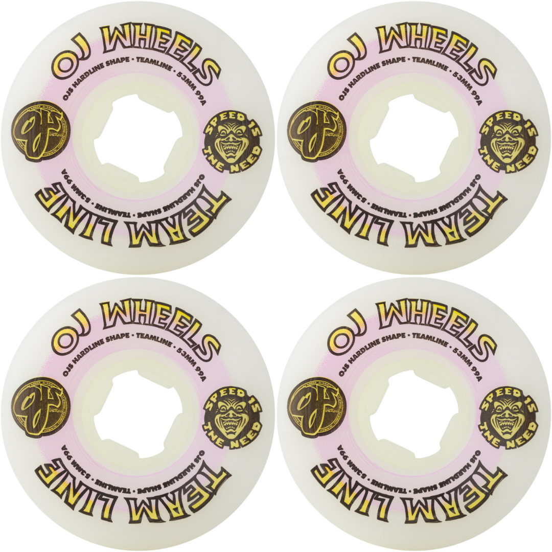 53mm OJ Wheels Team Line Original White Purple / Yellow Hardline 99a