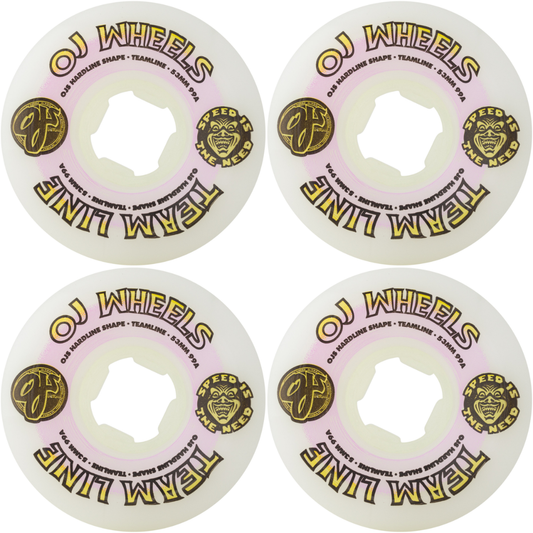 53mm OJ Wheels Team Line Original White Purple / Yellow Hardline 99a