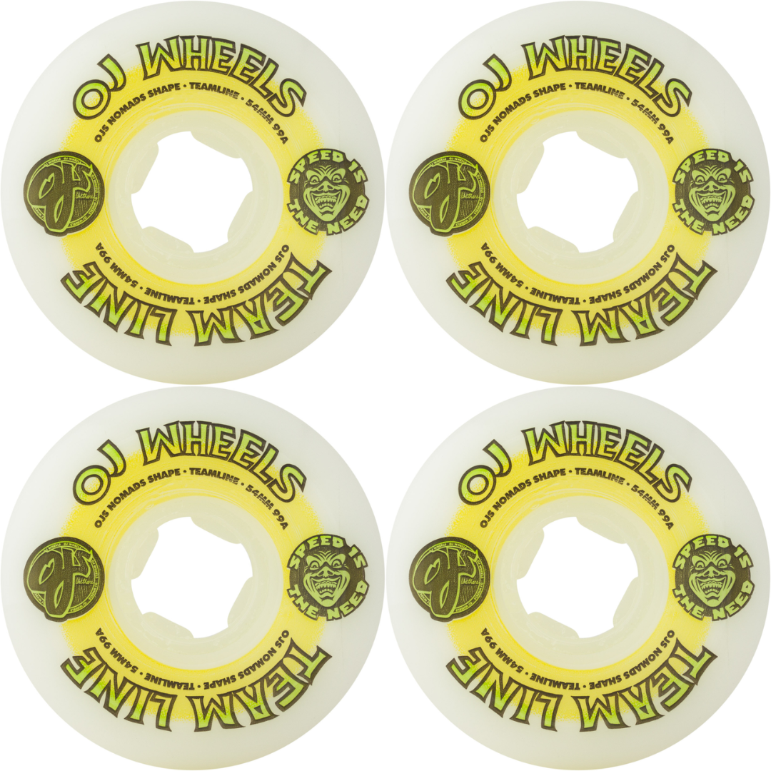 54mm OJ Wheels Team Line Original White Yellow / Green Hardline 99a