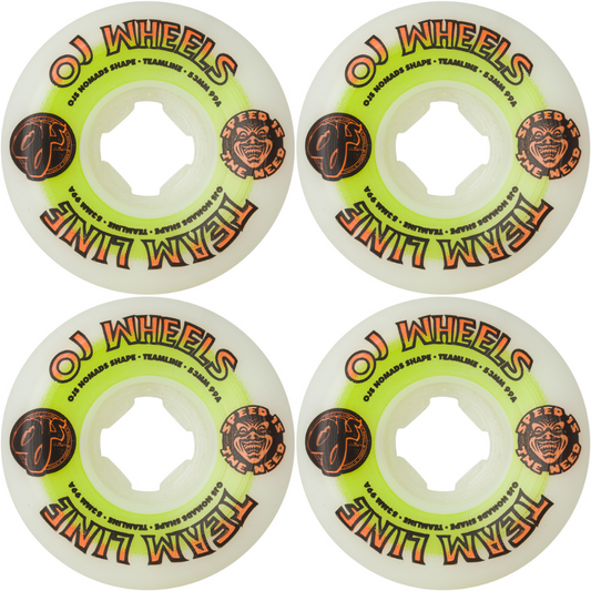 53mm OJ Wheels Team Line Original White Green / Orange Nomads 99a