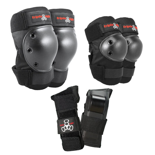 Triple 8 Saver Series Protective Pack - Knee Pads, Elbow Pads, Wrist Guards - Black